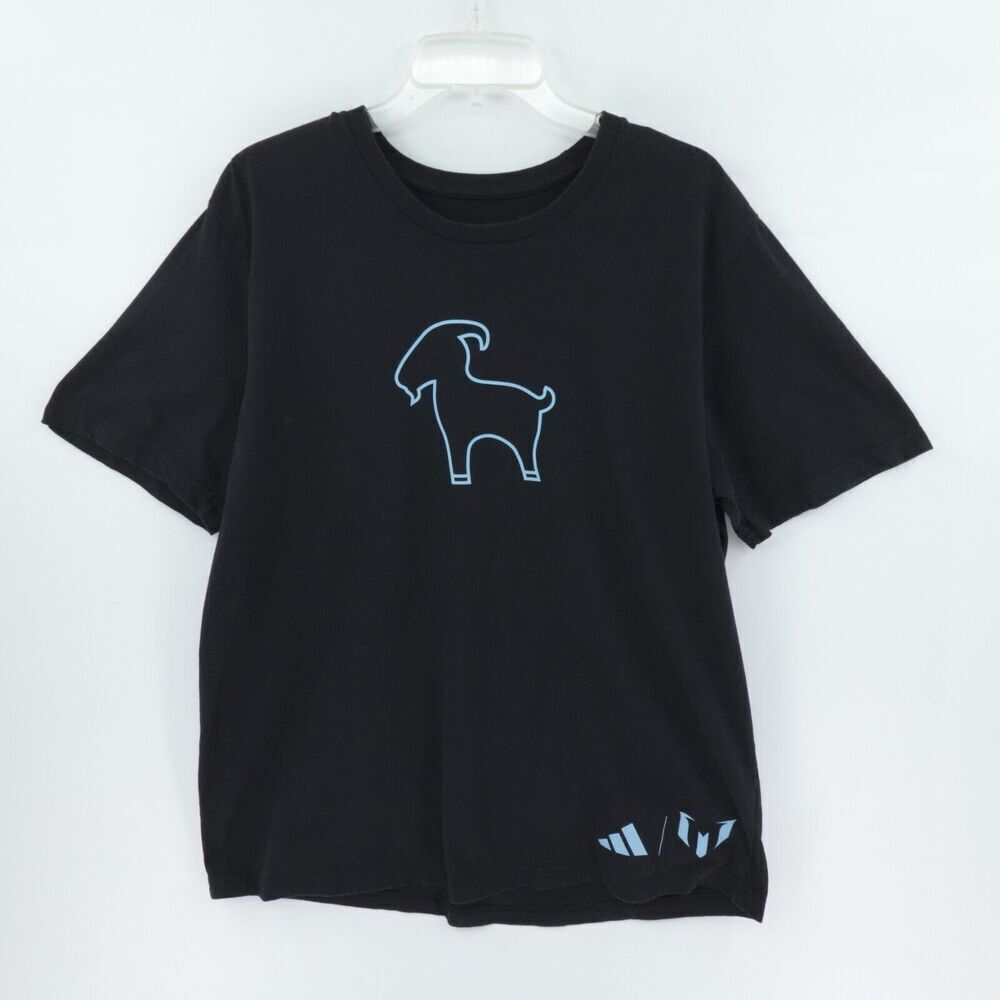 Adidas Lionel Messi Tee Mens XL Black‎ G.O.A.T. Graphic Soccer Argentina Shirt